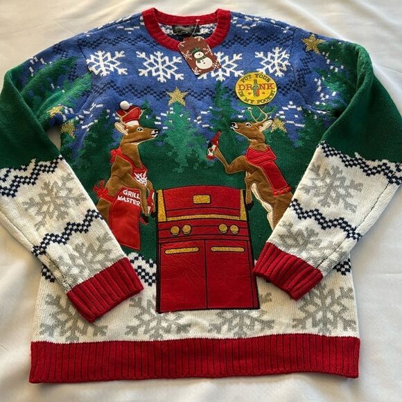 Ugly Christmas Sweater Mens Small Reindeer - Picture 1 of 3
